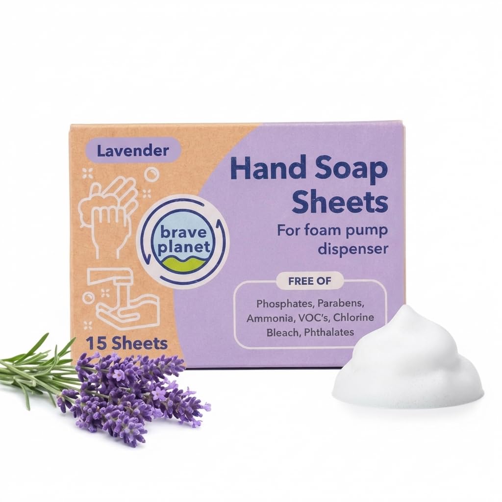 Brave Planet Foaming Hand Soap Refills – Eco-Friendly Lavender Scented Sheets that are Biodegradable - Just Add Water to Dissolve & Refill 3-5 Bottles or Use Individually for Travel or Camping 15 Ct