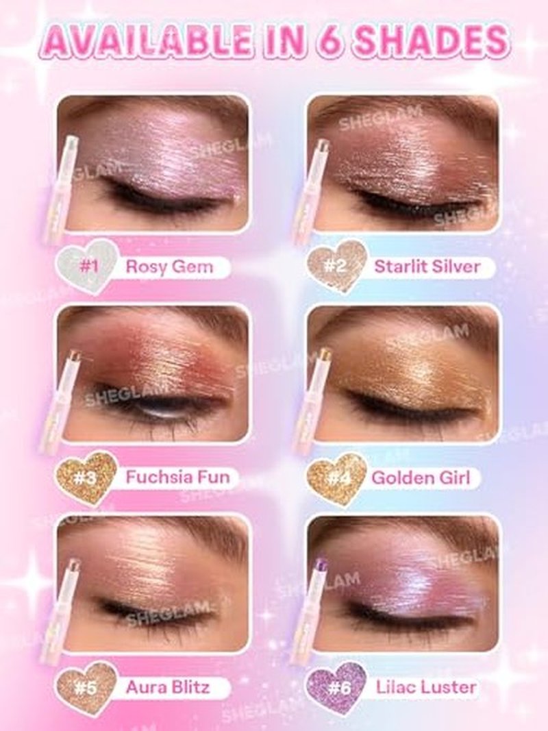 SHEGLAM Crystal Jelly Glaze Stick Eye Shadow Stick Eyeliner Brightener Pencil Crayon with Brush Easy to Blend Long Lasting Shimmer Eyeshadow Stick-Aura Blitz