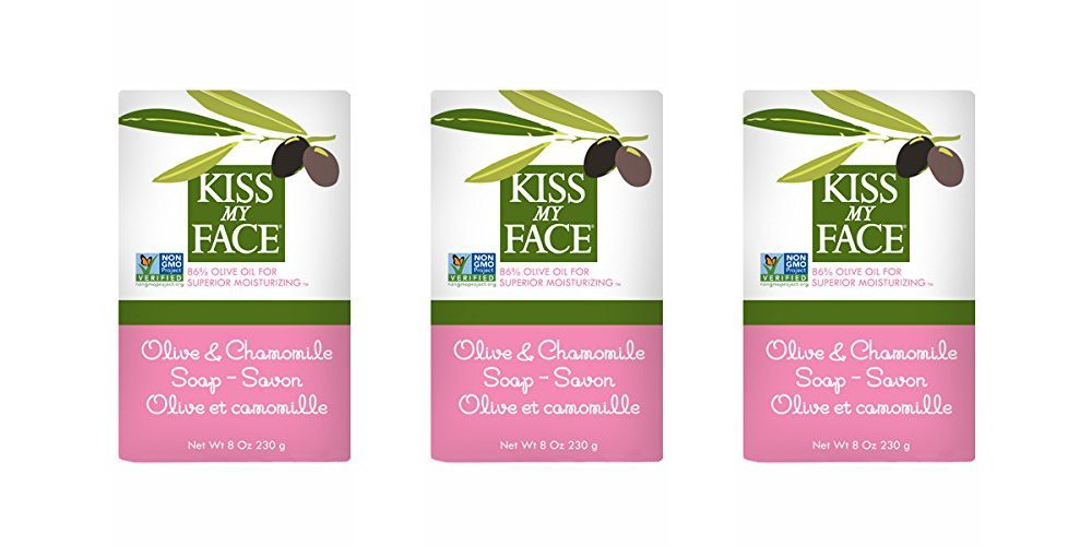 Kiss My Face Pure Olive Oil and Chamomile Moisturizing Bar Soap, 8 Ounce, 3 Count