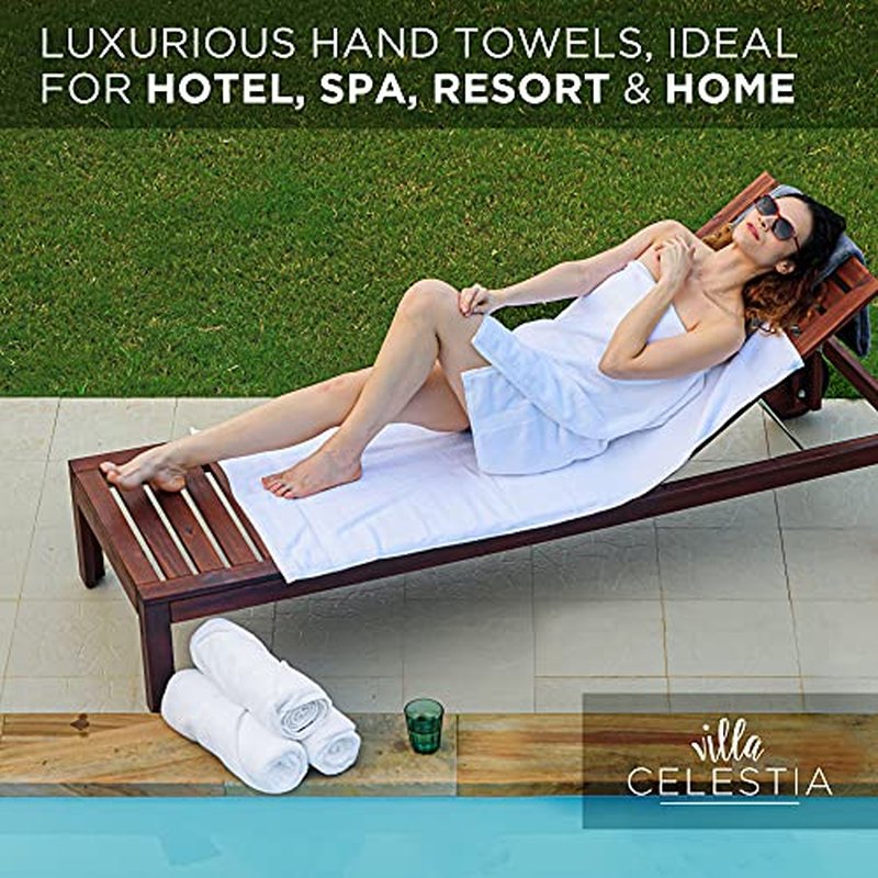 Villa Celestia 100% Cotton Hand Towel Set of 4, (16 x 28 inches) Sustainable, Soft, Highly Absorbent, Quick Drying, Combed Cotton Hand Towels Pack of 4 Ideal for Hotels, Spa, Bathroom, Dorm, White
