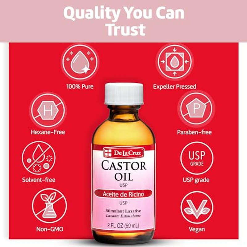 De La Cruz Castor Oil - 100% Pure Castor Oil for Hair, Skin, Eyelashes, and Eyebrows - USP Grade, 2 FL Oz (9 Bottles)