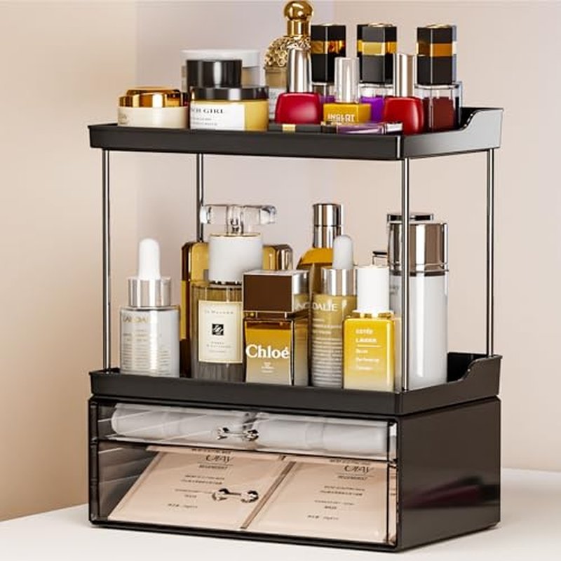 Yieach 2 Pack Clear Makeup Organizer With Drawers - Stackable Design,14.5" Tall Large Capacity - Suitable as Bathroom Counter Organizer,Vanity Beauty Organizer,Dresser Top Organizer for Bedroom