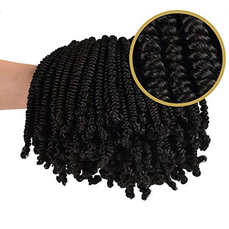 Niseyo Pre twisted Bob Spring Twist Hair 6 Inch 7 Packs Short Pre-looped Crochet Braid (1#/Jet Black)