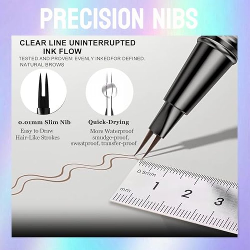 Eyebrow Pen - Eyebrow Pencil, Brow Pencil 2-in-1 Dual-Ended Microblading Eyebrow Pen with Micro-Fork-Tip and Precise Brush-Tip Create Natural Hair-Like Brows, Last All-Day, Light Brown
