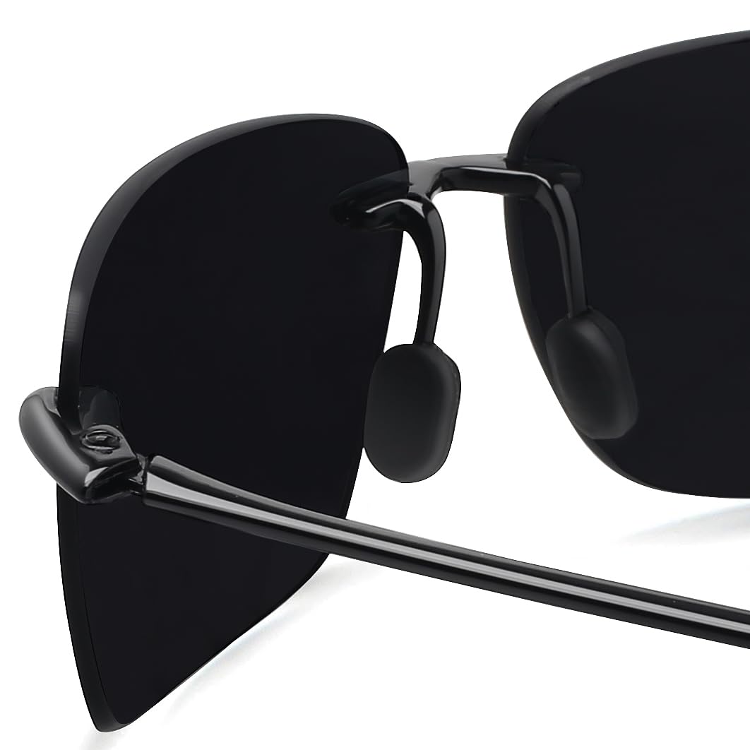 JULI Sports Sunglasses for Men Women TR90 Rimless Frame for Running Fishing Golf Surf Driving 8009 (Black/Extra Dark)