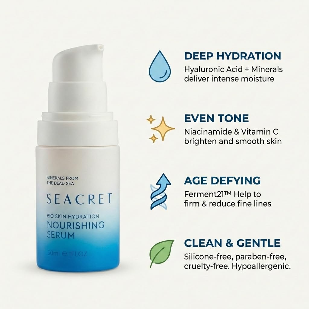 SEACRET Bio Skin Hydration Dead Sea Nourishing Serum - FERMENT 21 Barrier Support with Niacinamide & Hyaluronic Acid, Hydrating Face Serum for Radiant, Youthful Skin, All Skin Types, 1 Fl Oz / 30 ml