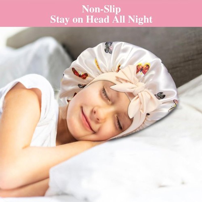 2+2 Satin Bonnets with Scrunchies for Kids, Cute Hair Bonnets for Girls Sleeping Curly Hair, D