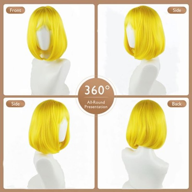Tangyaoyusun 12Inch Lemon Yellow Wig with Bang Short Straight Bob Hair For Girls Women Theme Party (Lemon Yellow)