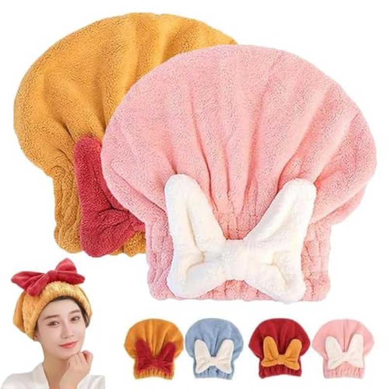 2Pcs Efficient Hair Towel Wrap for Women, New Super Absorbent Hair Towel Wrap for Wet Hair, Microfiber Hair Towel Wrap, Quick-Drying Thickened Hair Turbans for Women Wet Hair (Yellow+Pink)