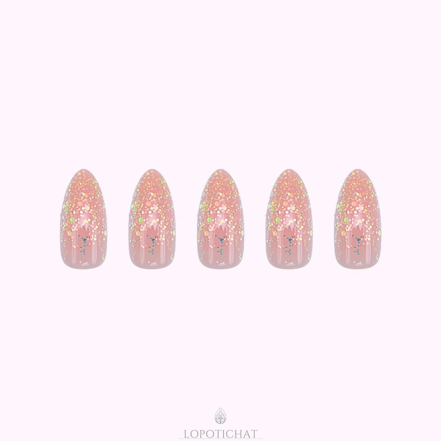 Lopotichat Ultra-Resistant Gel Press-On Nails Set - 30 Nails in 15 Sizes for Perfect & Natural Fit - Reusable Manicure for DIY Salon-Quality Nails at Home (Glitterati)