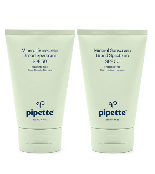 Pipette Mineral Sunscreen - SPF 50 Broad Spectrum Baby Sunblock with Non-Nano Zinc, UVB/UVA Non-Toxic Sun Protection for Kids & Sensitive Skin, 4 fl oz