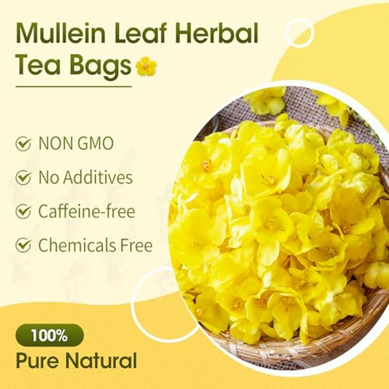Mullein Leaf Tea for Lungs Cleanse, Immune and Respiratory Support, 100% Natural Lung Tea with Organic Mullein Leaf, Caffeine Free, 28 Tea Bags