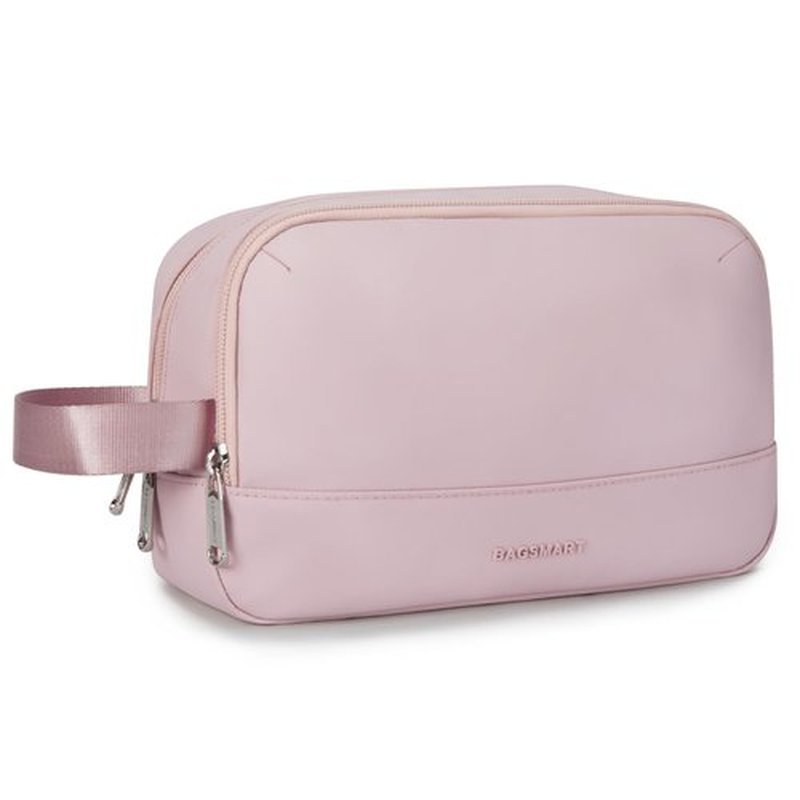 BAGSMART Toiletry Bag for Women, Cosmetic Makeup Bag Organizer, Travel Bag for Toiletries, Dopp Kit Water-resistant Shaving Bag for Accessories, Pink-M