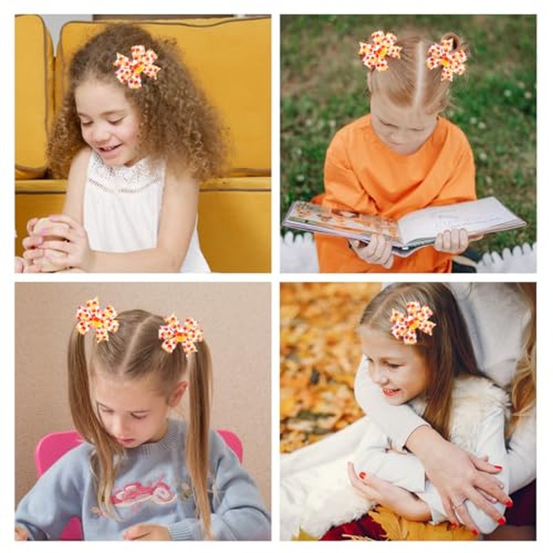 Happy Thanksgiving Hair Bows - Fall Candy Corn Hair Clips for Girls Kids Toddlers Teens Handmade Grosgrain Hair Bow Clips Hair Barrettes Hair Accessories for Autumn Fall Thanksgiving Decor