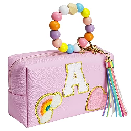 Elilier Initial Makeup Bag Girls Gift, Personalized Initial Bags with Zipper, Cute Makeup Pouch, PU Leather Waterproof Cosmetic Bag, Birthday Gift For Women, Preppy Things For Girls Women (Small)