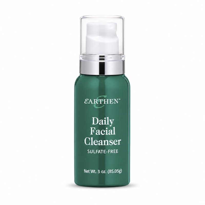 EARTHEN Daily Facial Cleanser Sulfate Free Face Wash for Women & Men, Gentle Vegan Facial Cleanser for Sensitive Skin, Removes Makeup, Oil & Dirt Without Over Drying, Daily AM PM Skincare, 3 oz