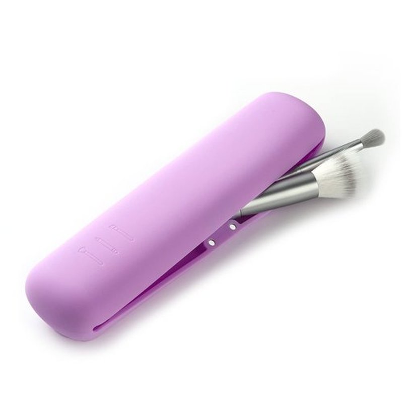 FERYES Makeup Brush Holder, Magnetic Anti-fall Out Silicon Portable Cosmetic Face Brushes Holder, Soft and Sleek Makeup Tools Organizer for Travel- Purple