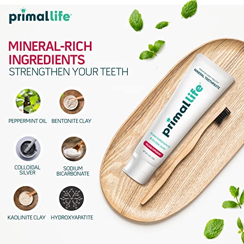Primal Life Organics Premium Dirty Mouth Mineral Toothpaste - Nano-Hydroxyapatite, Colloidal Silver, Charcoal - Organic, All Natural Whitening Formula (Bubblegum Flavor, 4oz)