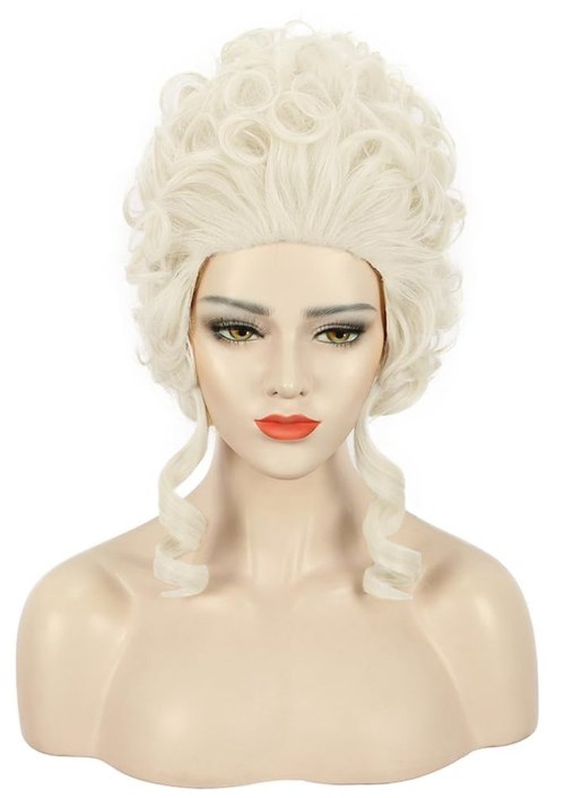 karlery Women Short White Blonde Curly Wig Queen Wig Colonial Wig Halloween Party Costume Wig