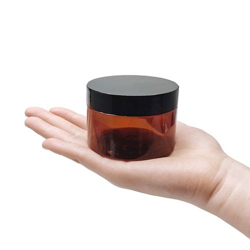 4 oz Amber Plastic Cosmetic Jars Leak Proof Container with Black Lid for Cream, Lotion, Powder, ointment, Beauty Products etc, 6 Pcs.
