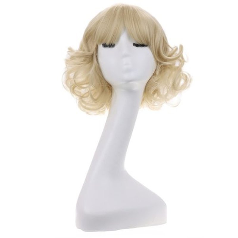 MAGQOO Light Blonde Wig with Bangs Women Girls Short Curly Wavy Wig Light Blonde Hair Wigs Halloween Cosplay Costume Party Wig(12", Light Blonde)