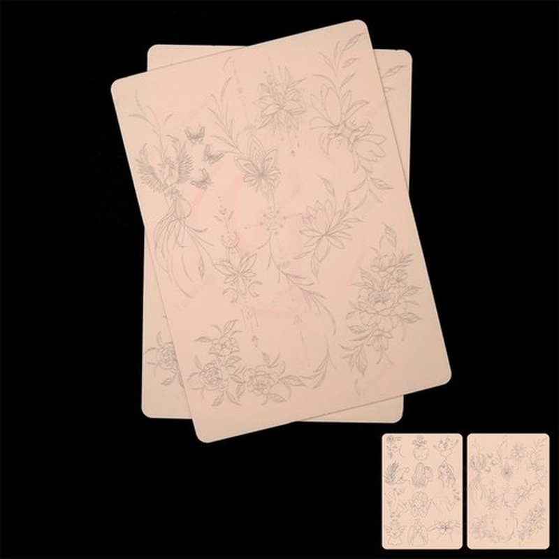 3pcs Premium Silicone Tattoo Training Pad Double Side Pre-Printed Pink Tiny Tattoo Practice Skin for Body Art Tattoo Training (3pcs)