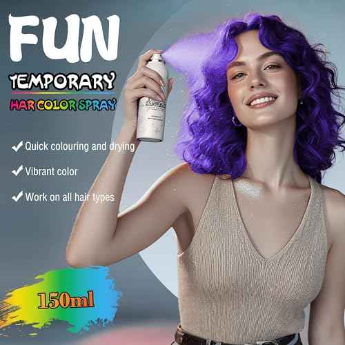 Purple Temporary Hair Color Spray - Gentle Formula, Washable & Non-Sticky | Instant Hair Dye Alternative for Adults | Halloween, Costume, Party Makeup, 150ml
