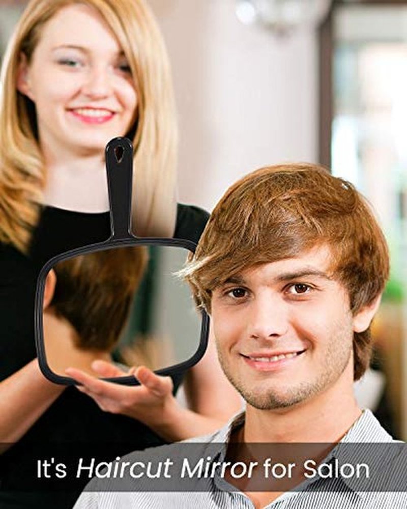 PROTECLE Hand Mirror, Handheld Makeup Mirror with Handle for Barber Hairdressing (Square Black L)