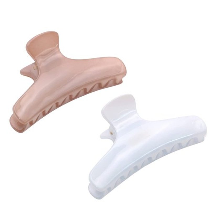 Parcelona French Flat Salon Style Medium 3 1/4" Celluloid Set of 2 Covered Spring No Slip Grip Jaw Hair Claw Durable Styling Paris Hair Accessories Women Strong Hold Girls Hair Claw Clips, Made in France (Pink-White)