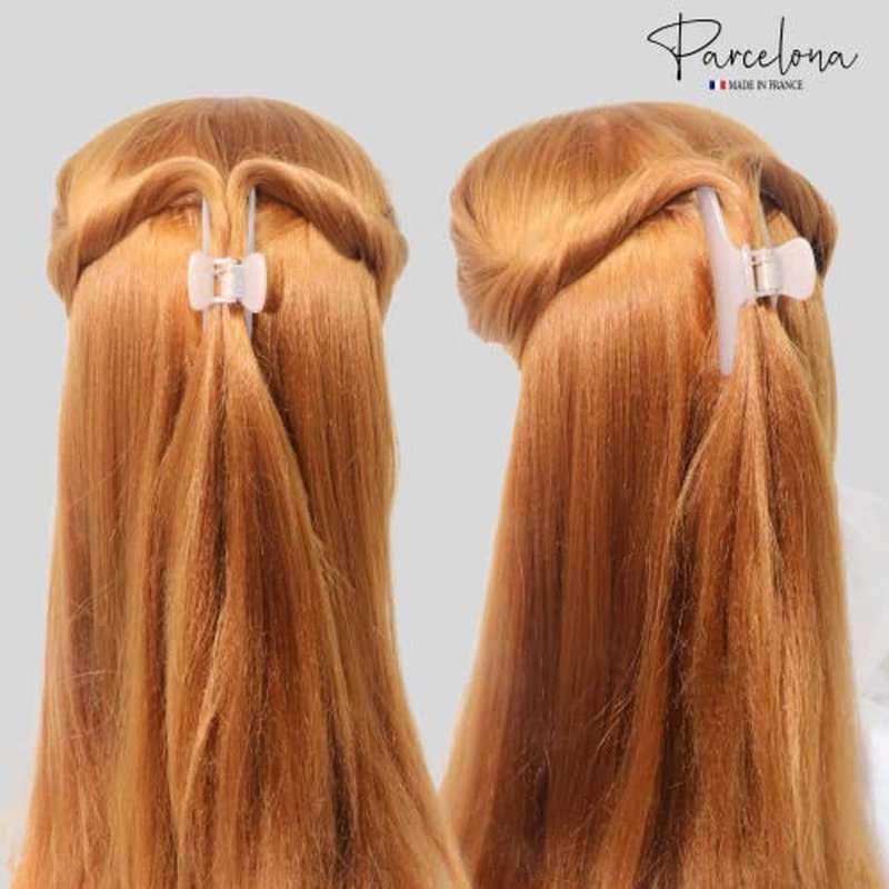 Parcelona French Flat Salon Style Medium 3 1/4" Celluloid Covered Spring No Slip Grip Jaw Hair Claw Durable Styling Hair Accessories Women Strong Hold Girls Hair Claw Clips, Made in France (Blush Pink)