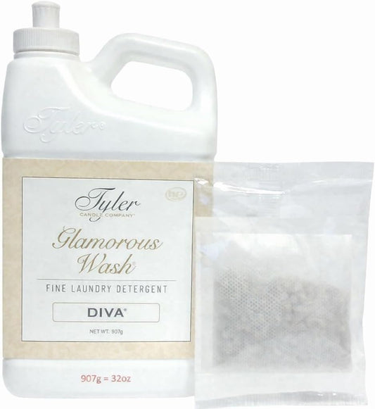 Tyler Candle Company Glam Wash Diva 32 Fl Oz Laundry Detergent - Spill Proof Cap & Dryer Sachet