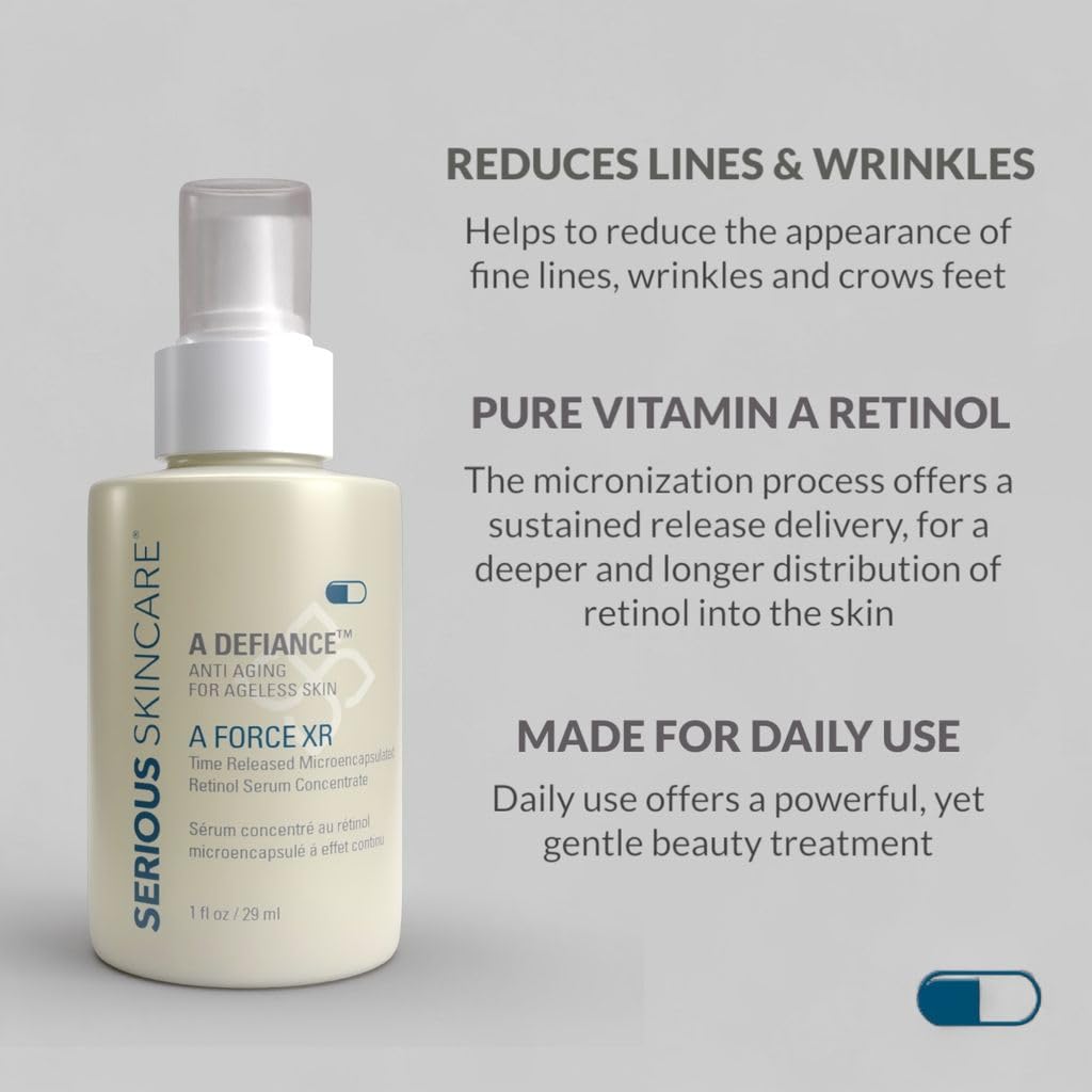 Serious Skincare Vitamin A Force XR Retinol Face Serum Concentrate, Micro Exfoliate & Resurface for Radiant Skin, for Lines, Wrinkles, Pore Minimizer, Anti-Aging 1 Oz. (Pack of 2)