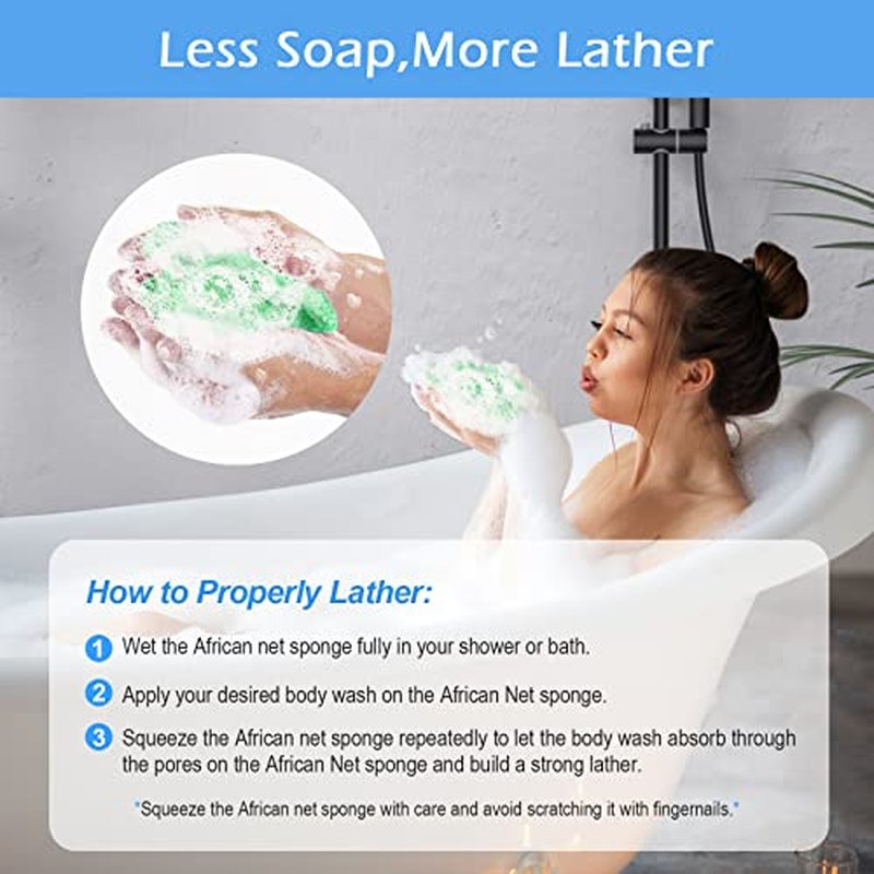 Zerwhil 2 Pieces African Net Sponge, African Exfoliating Net Rip-Resistant Loofah Exfoliating, Body Back Scrubber for Shower, Authentic Long Nylon Exfoliating Back Washcloth Towel for All Skin