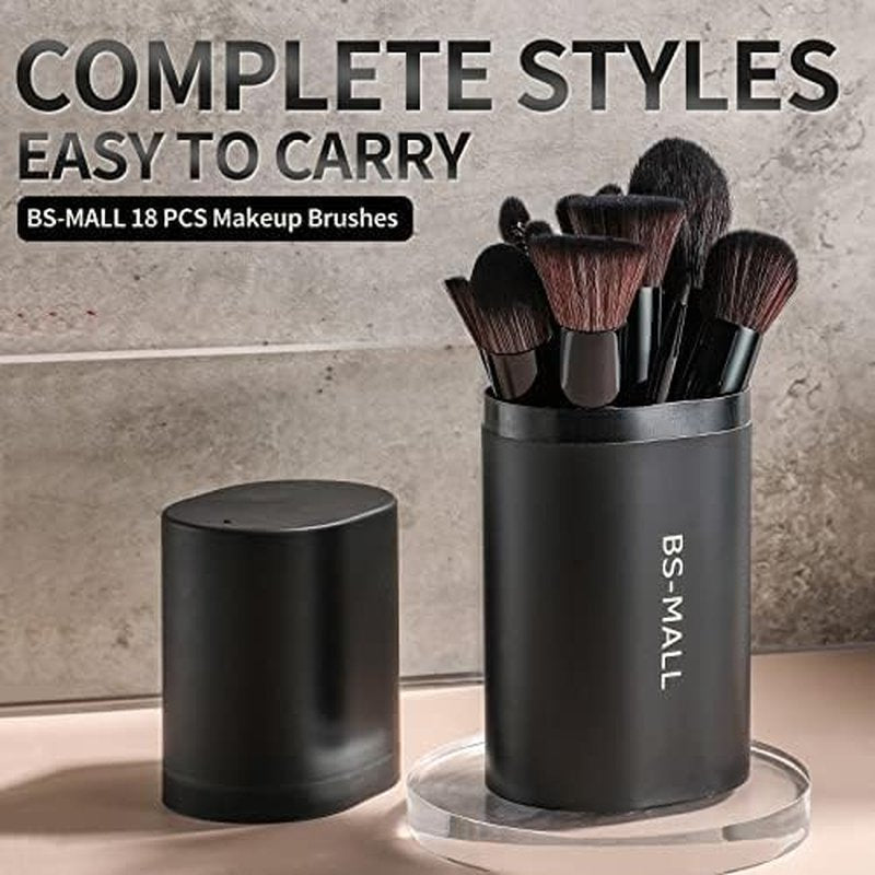 BS-MALL Makeup Brush Set 18 Pcs Premium Synthetic Foundation Powder Concealers Eye shadows Blush Makeup Brushes with black case (C-Black）