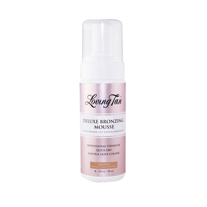 Loving Tan Deluxe Bronzing Mousse, Medium - Streak Free, Natural looking, Professional Strength Sunless Tanner - Up to 5 Self Tan Applications per Bottle, Cruelty Free, Naturally Derived DHA - 4 FL Oz