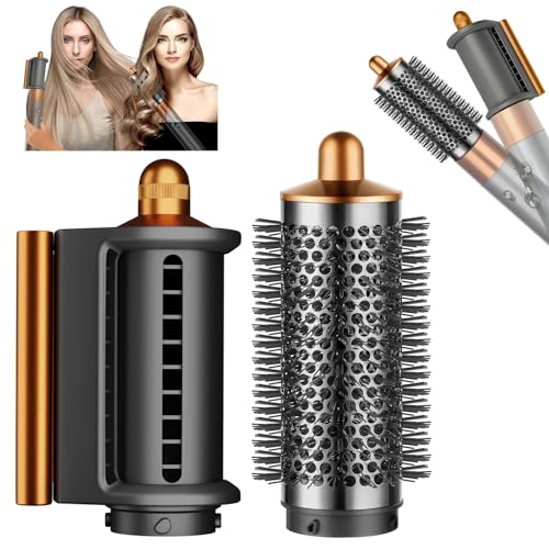 AFDD Round Volumizing Brush and Anti-Flight Flyaway Attachment for Dyson Airwrap Styler HS01/HS05, Hair Smoothing Drying Volumizer Styling Kit Attachment Compatible with Airwrap(Gold)