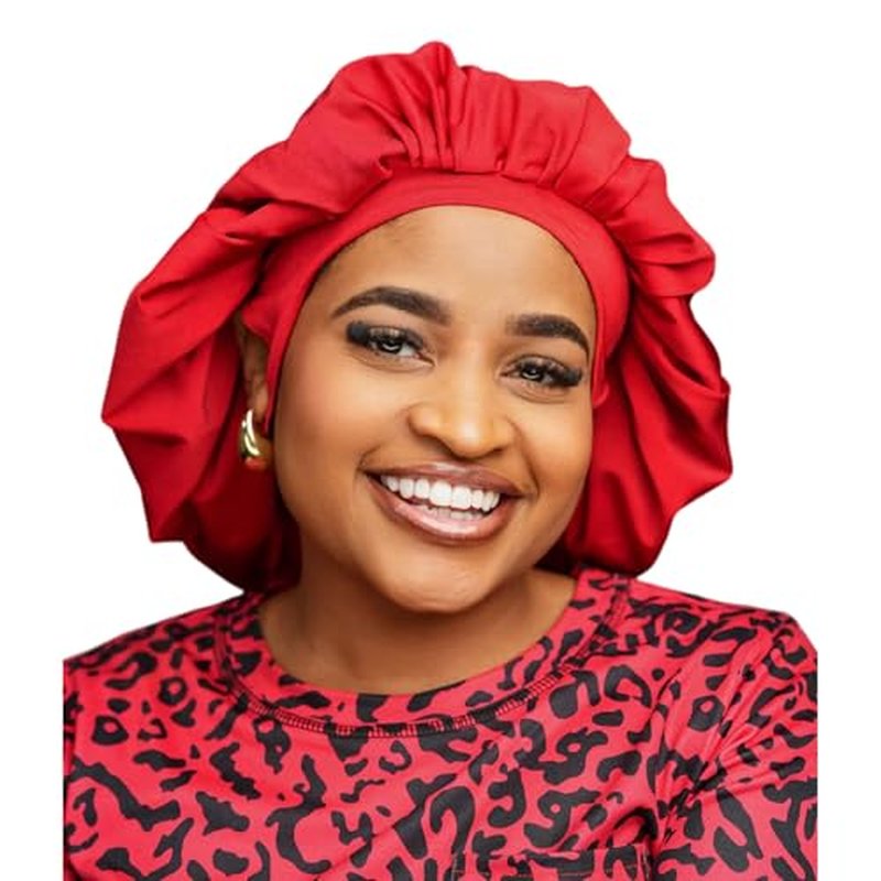 EARTWOEAR Bonnet, Hair Bonnet for Sleeping, Women Sleep Cap Hair Bonnet, Polyester/Lycra Blend Sleep Bonnet, Full Bonnet with Ear Slots (Red)