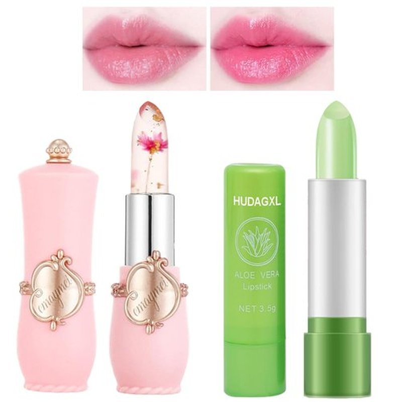 Crystal Flower Jelly Lip Balm, Aloe Vera Color Changing Lipsticks,Lasting Nutritious Natural Moisturizing gentle colorless Lipstick Lip Gloss 2pcs (Rose Flowers)