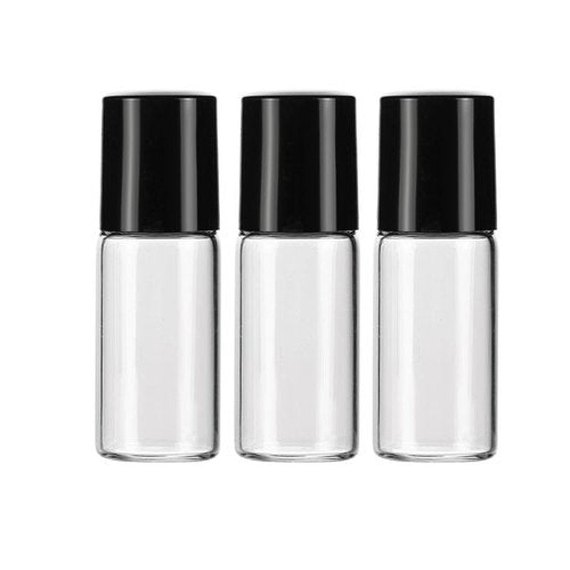 Wresty 25 Pcs Clear Glass Mini Roll On Bottles Empty Essential Oil Roller Ball Bottles Perfume Lip Blam Cosmetic Sample Vials Roller Glass Bottles Container With Black Cap (3ml)