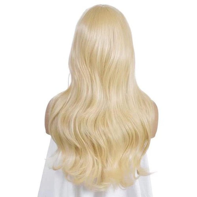 Luhuanx Wigs for Women Girls Long Wavy Heat Resistant Fiber Wigs Side Bangs Cosplay Party, Women's Wigs with Bangs Long Fluffy Curly Wavy (Light Gold)