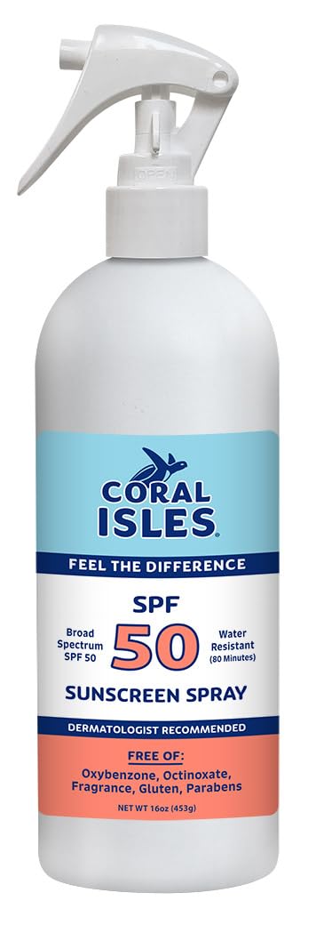Coral Isles SPF 50 Sunscreen Spray Reef Compliant Broad Spectrum 16 Fl Oz