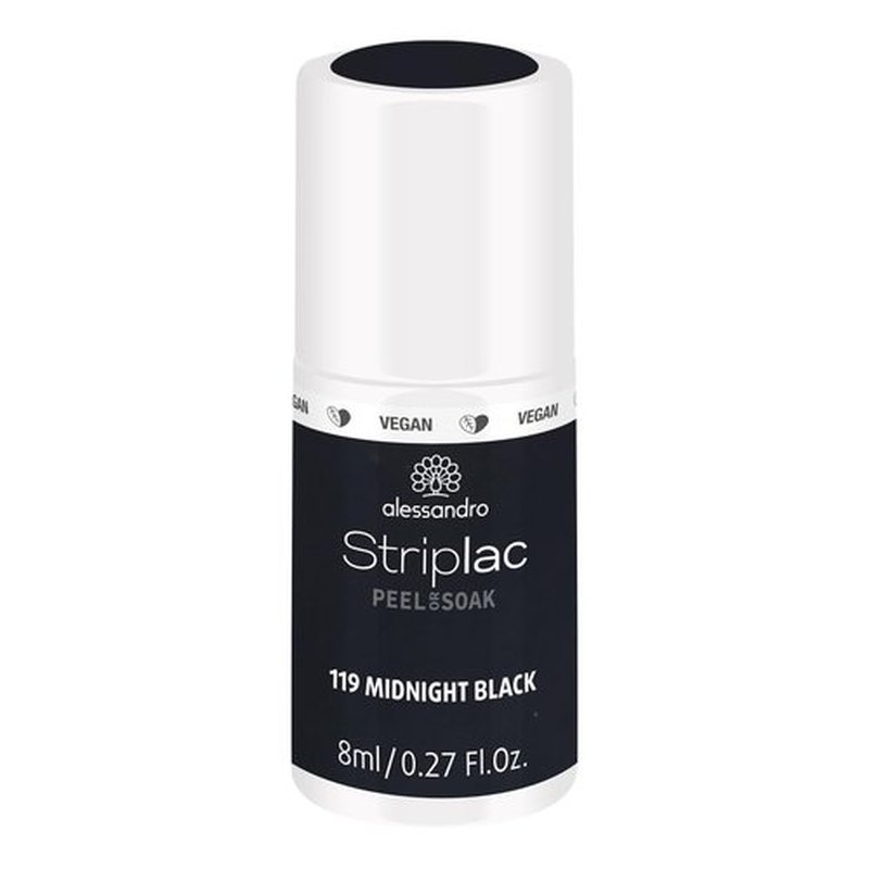 alessandro Striplac Peel or Soak Nail Polish - Long Lasting Wear - Quick Drying Time - Offers a Variety of Colors - Delivers Professional Results - Vegan - Cruelty Free - Midnight Black - 0.27 oz