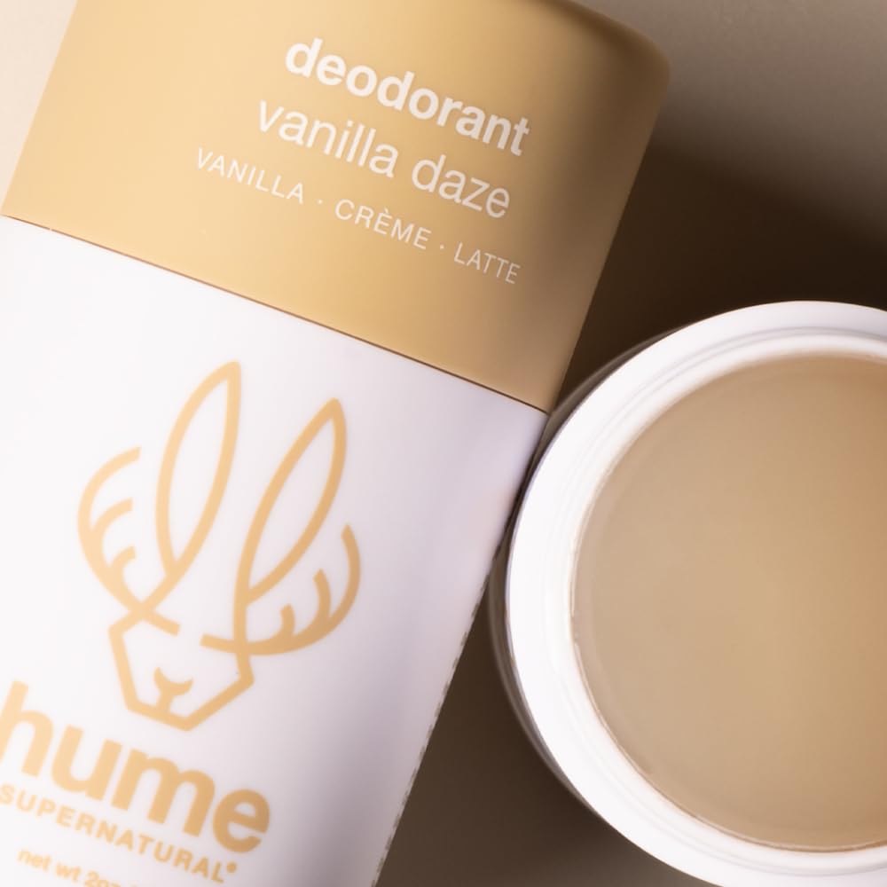 Hume Supernatural Aluminum Free Deodorant for Women & Men - Safe for Sensitive Skin - Probiotic, Plant-Based, Baking Soda Free, Aloe, & Cactus Flower, Anti Sweat, Stain & Odor - Vanilla Daze 2-Pack