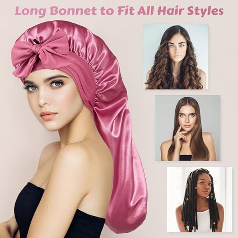 ROYBENS Long Bonnet Satin Bonnet Silk Bonnet for Sleeping Women, Bonnet with Tie Band Sleep Cap, Silk Hair Bonnet for Braids Curly Hair