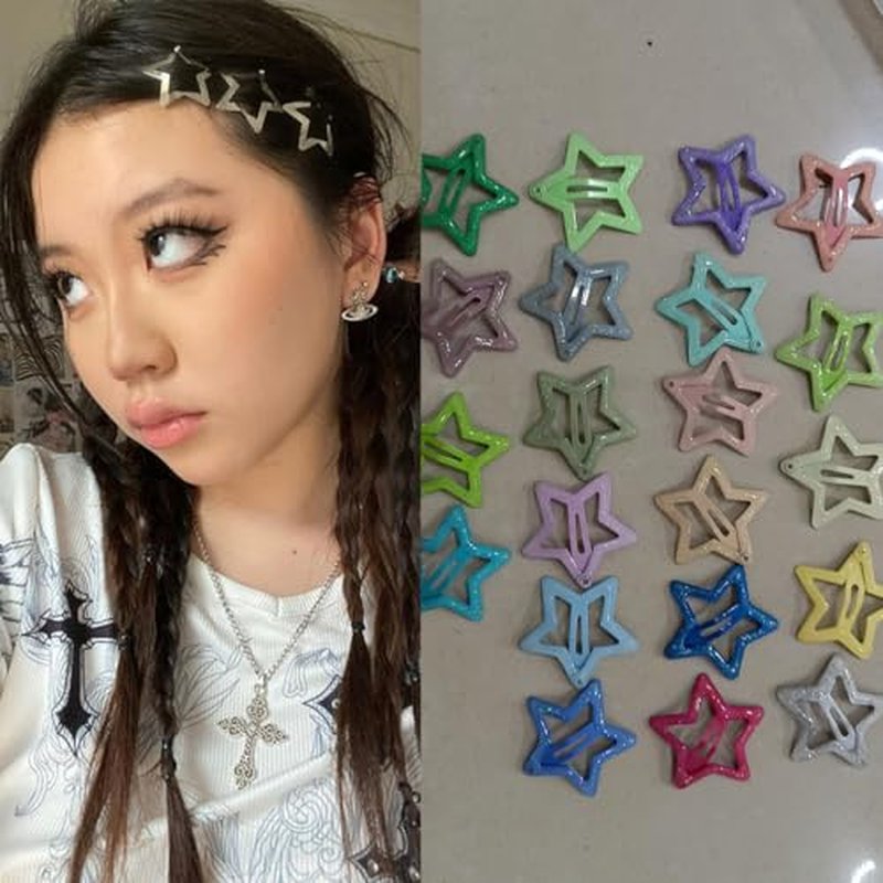 30 PCS 1.22" Sparkling Star Hair Clips Snap Star Hair Accessories Non Slip Star Clips for Girls Women Children's Multicolor Metal Hair Clips Star Hair Barrettes Star Hair Clips for Women