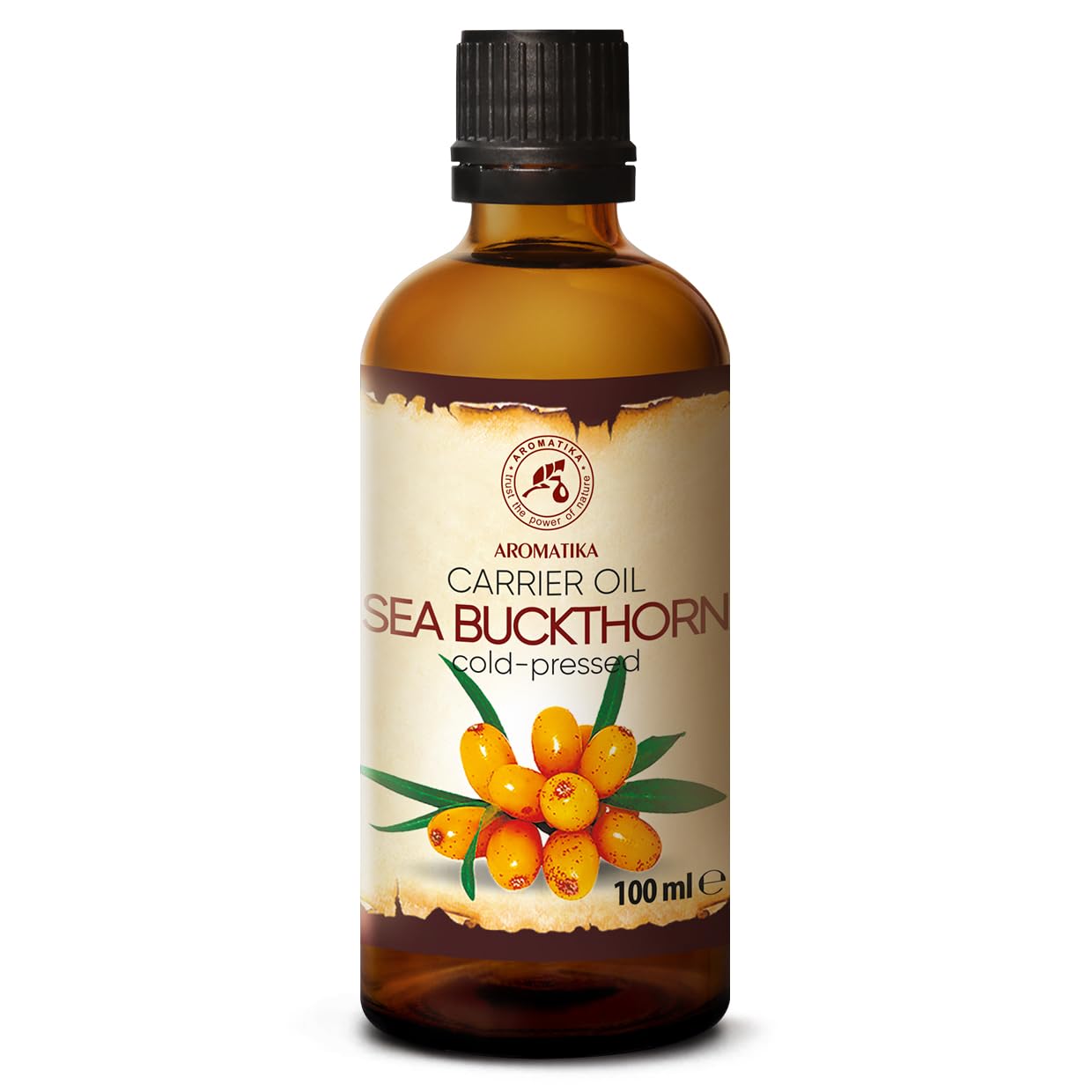 AROMATIKA Sea Buckthorn Oil 3.4 Fl Oz - Pure & Natural - Hippophae Rhamnoides - Carrier Oil for Essential Oils - Base Oil for Nails - Hair - Face & Body Care
