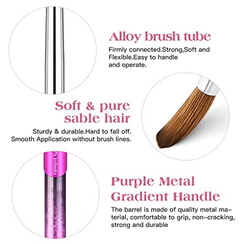 Eptbsdu Pure Kolinsky Acrylic Nail Brush, Nail Brushes with Metal Handle Nail Art Acrylic Application, Gel Nail Powder Brush Nail Extension Professional Salon Quality (#8, Purple)