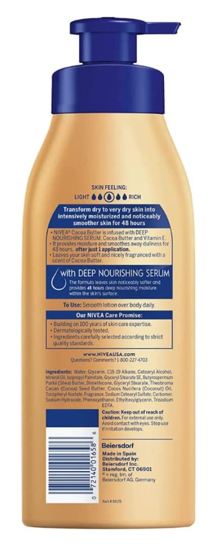 NIVEA Cocoa Butter Body Lotion 16.9 fl. oz. - Hydrating Skin Moisturizer (2-Pack)