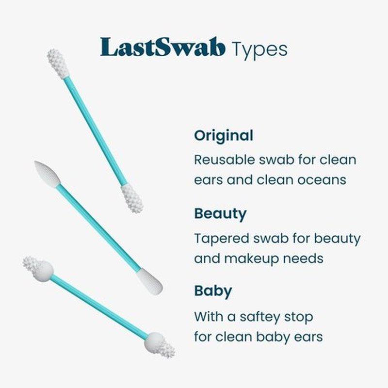 LastSwab® Reusable Cotton Swabs for Ear Cleaning - Sanitary Alternative to Single-Use Q Tips - Easy to Clean - Comes with a Convenient Travel Case Holder - Blue