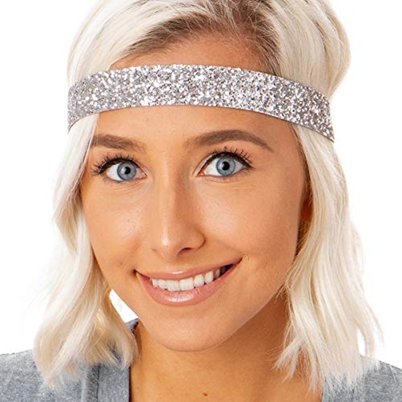 Hipsy Women's Adjustable NO SLIP Wide Bling Glitter Headband (3pk Wide Black/Gold/Silver Bling Glitter)